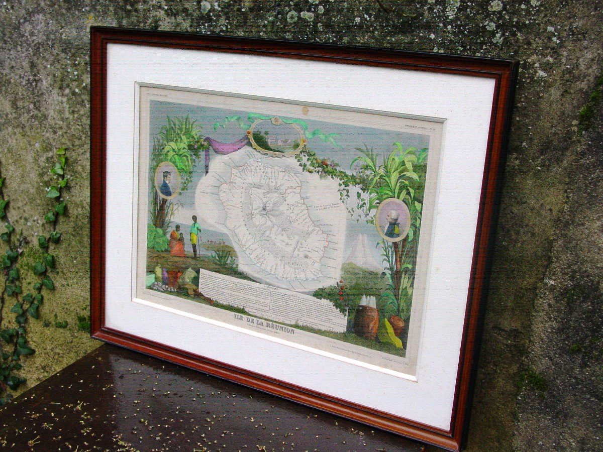 Map: Reunion Island By Levasseur Around 1850 Well Framed In 1968