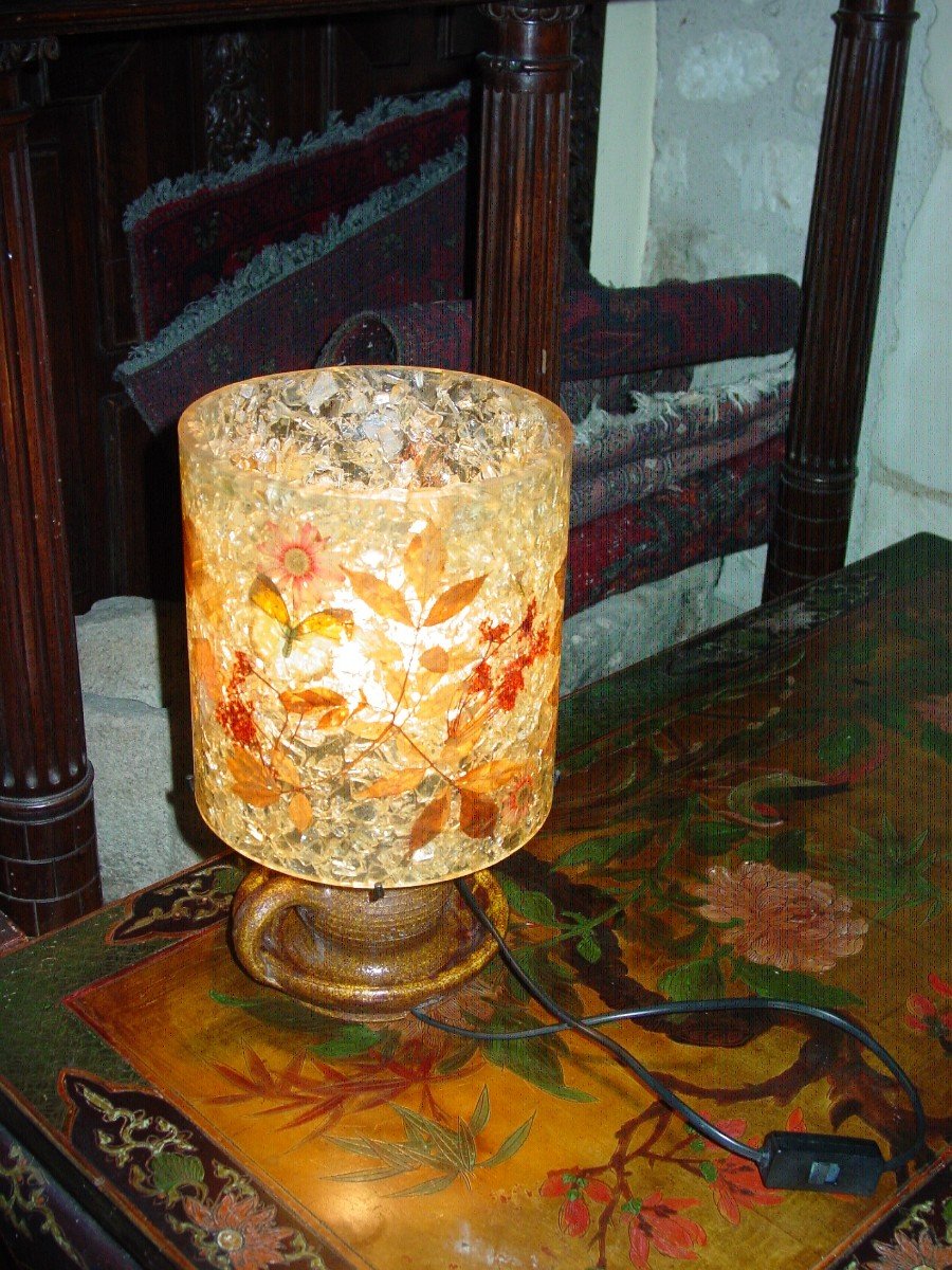 Lamp (h. 31.5 Cm.) Accolay Stoneware & Resin & Plants-photo-2