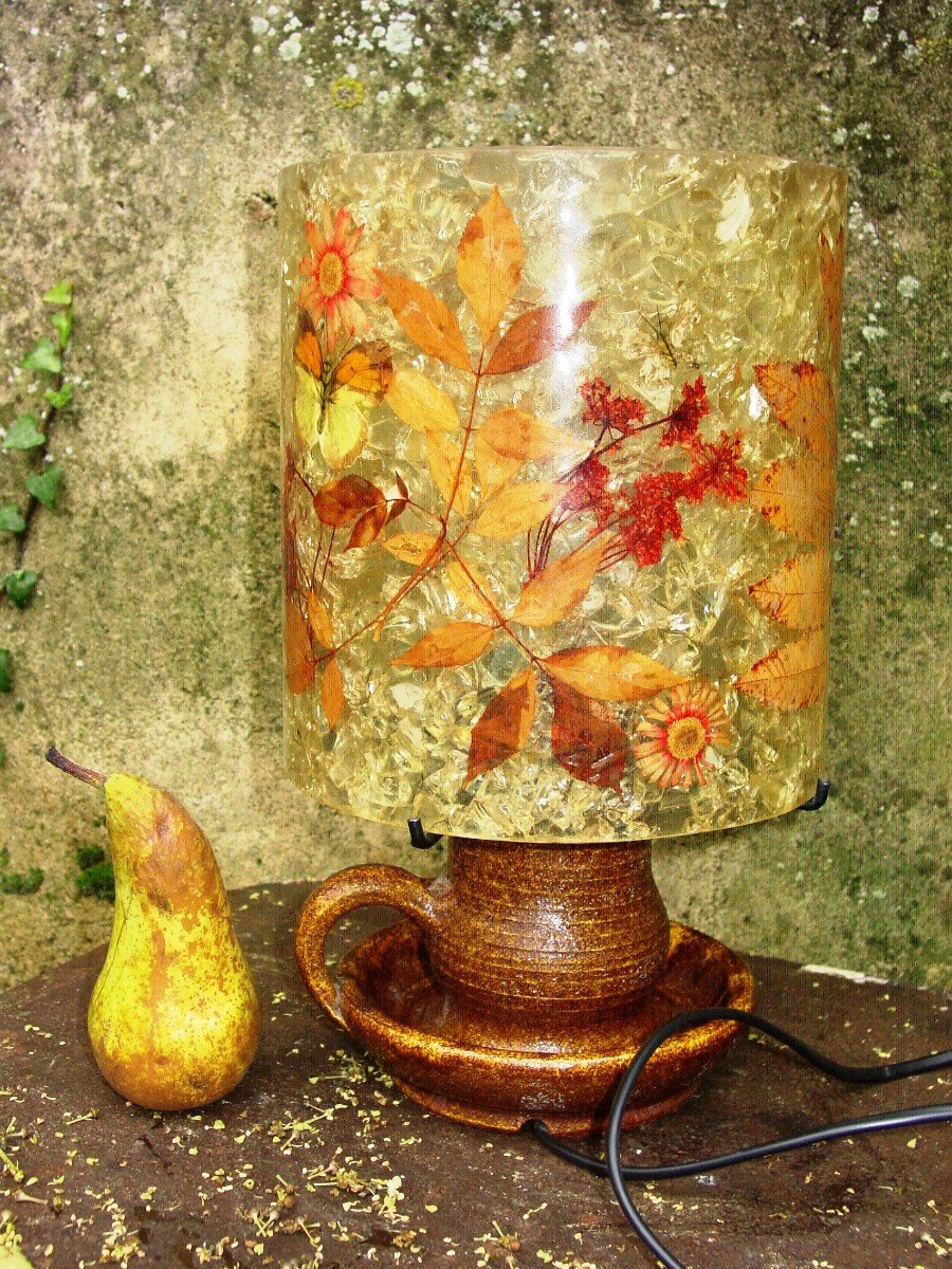 Lamp (h. 31.5 Cm.) Accolay Stoneware & Resin & Plants-photo-4