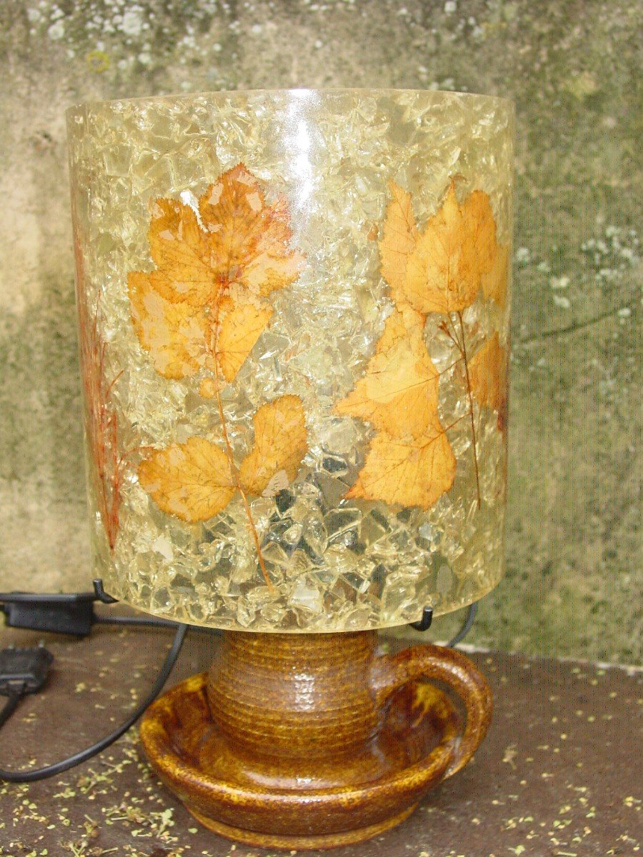 Lamp (h. 31.5 Cm.) Accolay Stoneware & Resin & Plants-photo-2