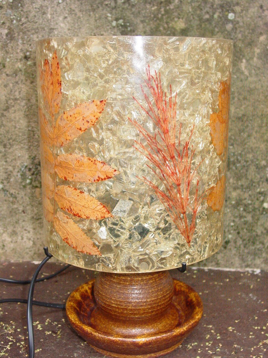 Lamp (h. 31.5 Cm.) Accolay Stoneware & Resin & Plants-photo-3