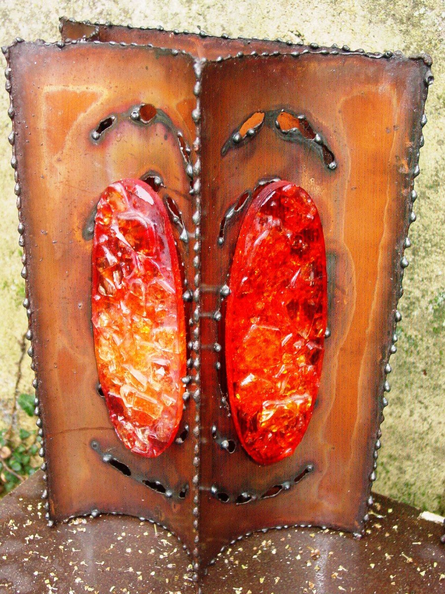 Pair Of Accolay Copper & Resin Wall Lights Circa 1975-photo-5