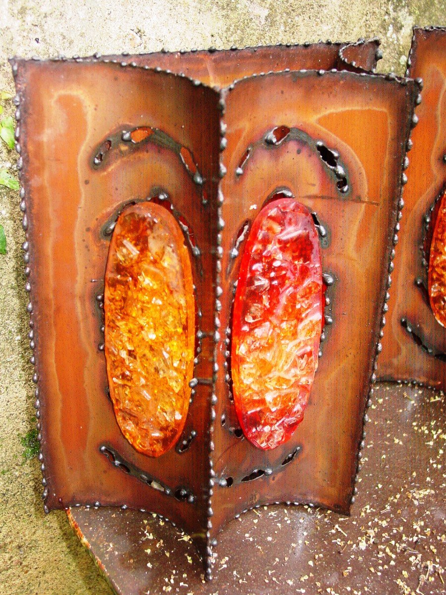 Pair Of Accolay Copper & Resin Wall Lights Circa 1975-photo-6