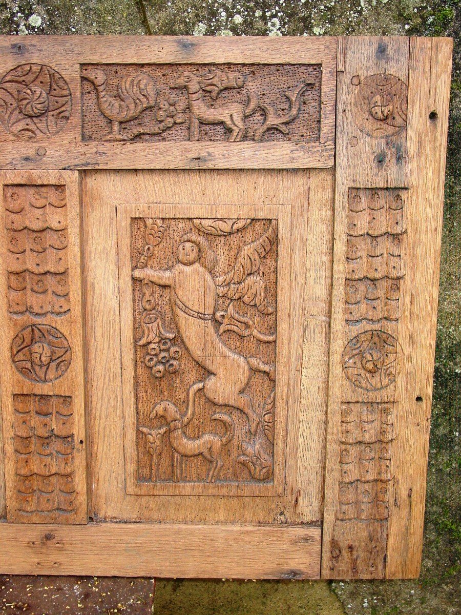 Naive Art: Panel Circa 1900-20 Solid Oak-photo-2