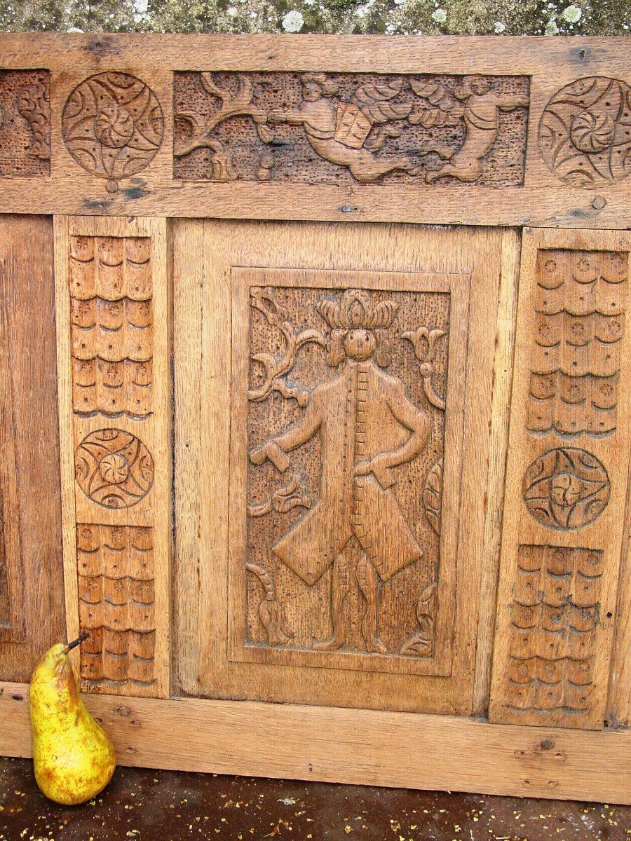 Naive Art: Panel Circa 1900-20 Solid Oak-photo-3