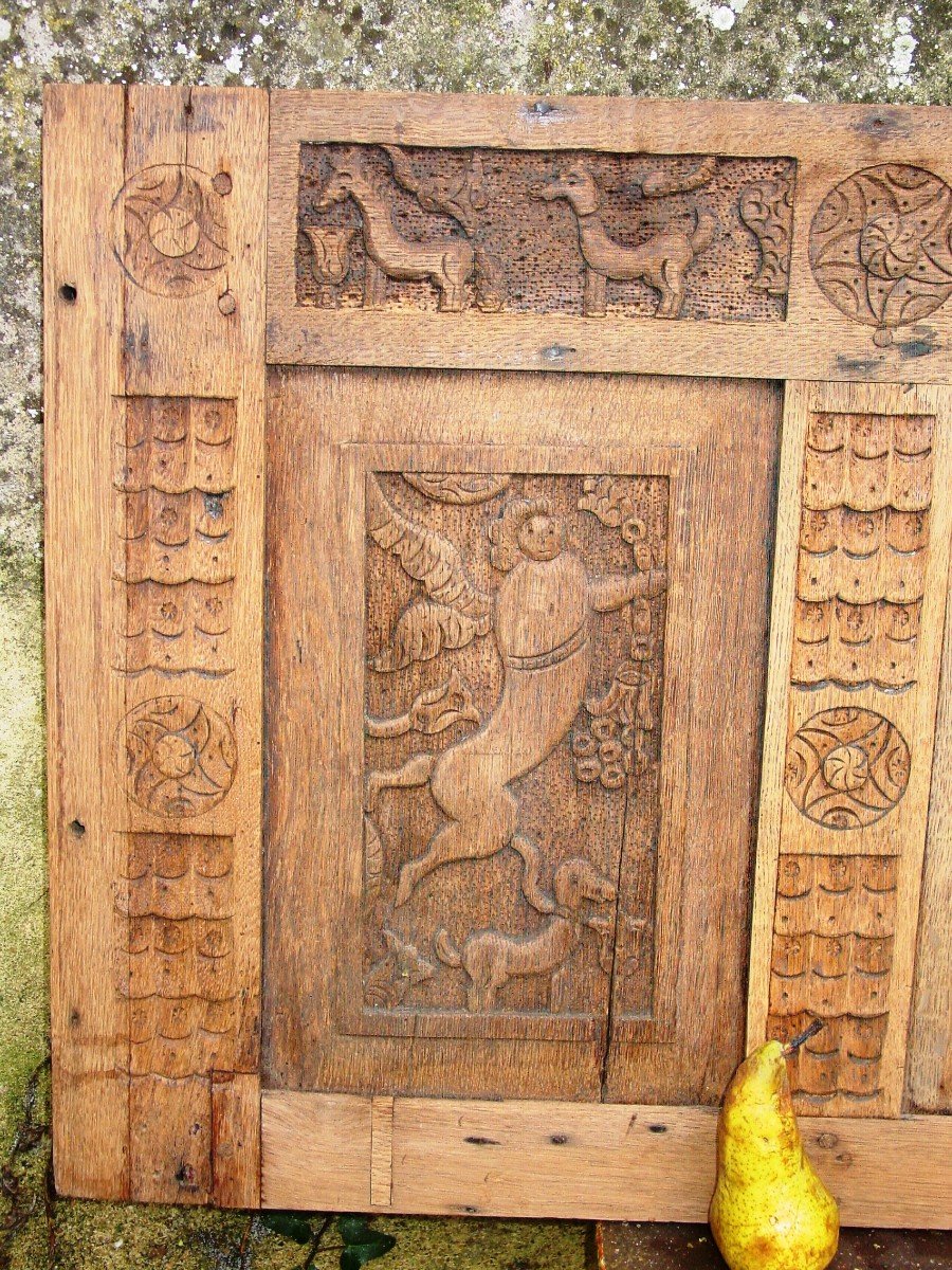 Naive Art: Panel Circa 1900-20 Solid Oak-photo-4