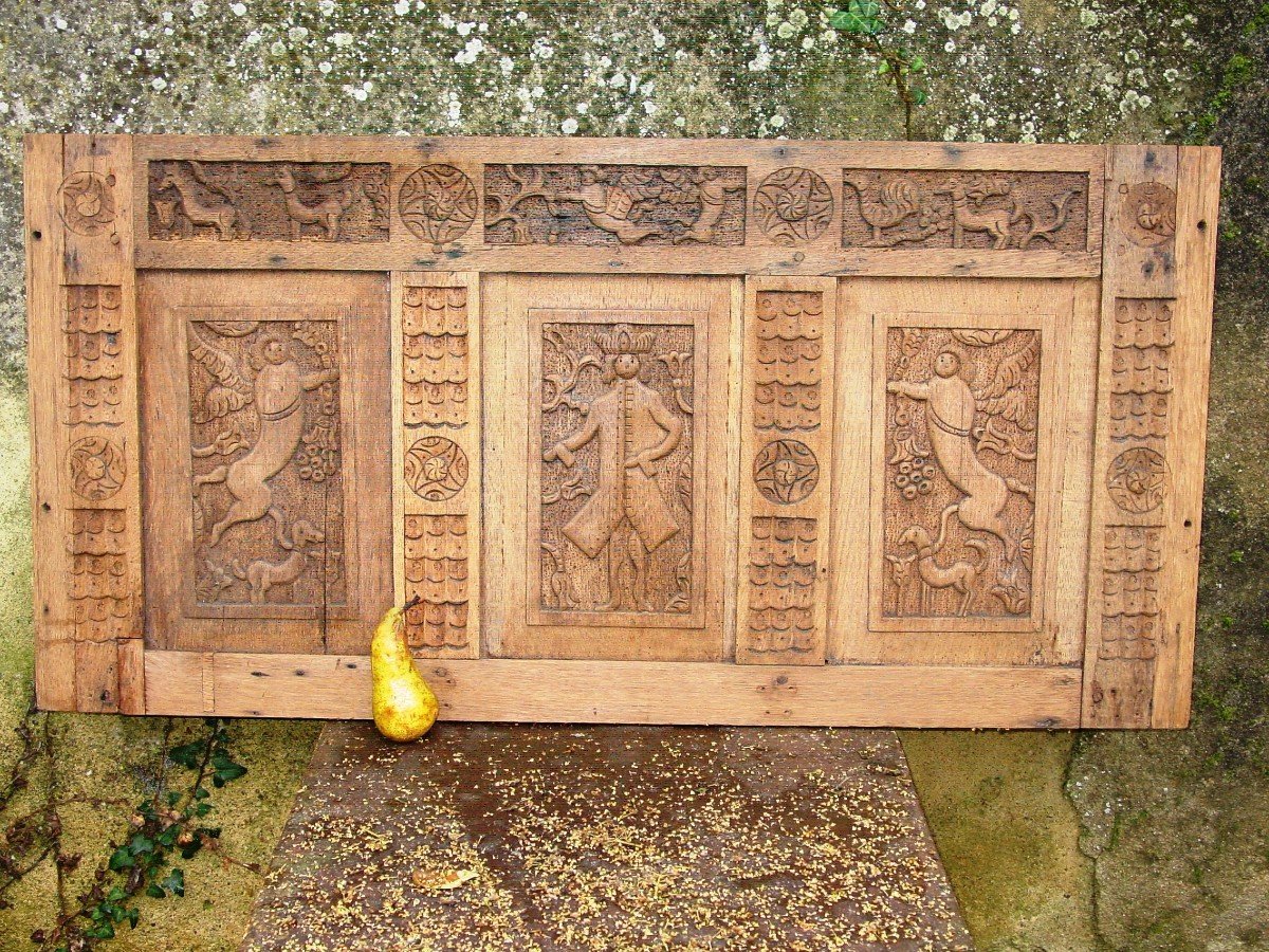 Naive Art: Panel Circa 1900-20 Solid Oak