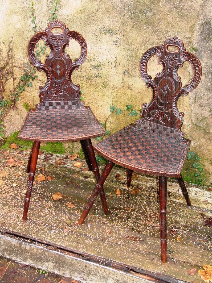 Pair Of Chairs From South Germany, Switzerland, Oak, Ladders, End Of 19th Century