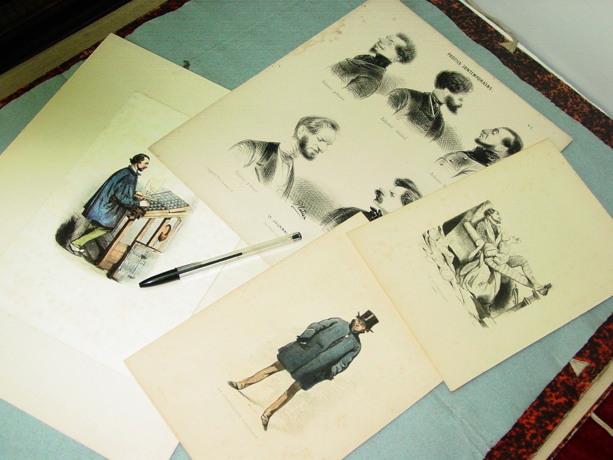 4 Lithographs Caricatures Of The Journalist Of The End Of The 19th Century By Lami, Platier Etc....