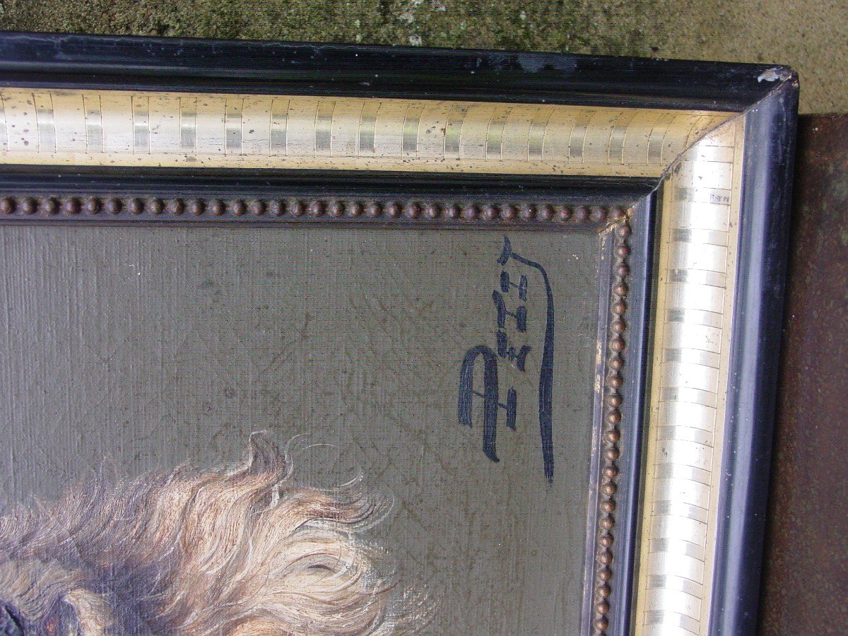 Portrait De Chien (cairn Terrier": Huile /toile Signée "petit"-photo-3