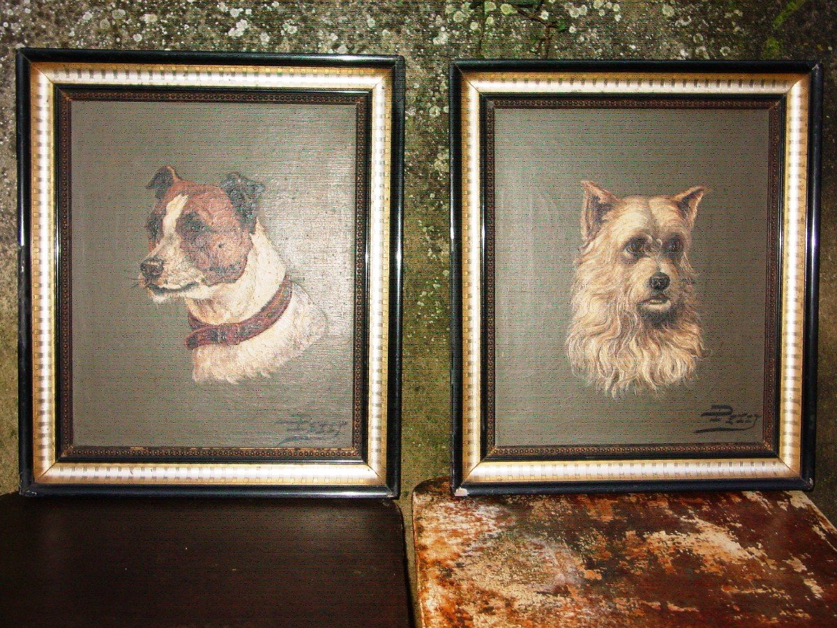 Portrait De Chien (cairn Terrier": Huile /toile Signée "petit"-photo-8