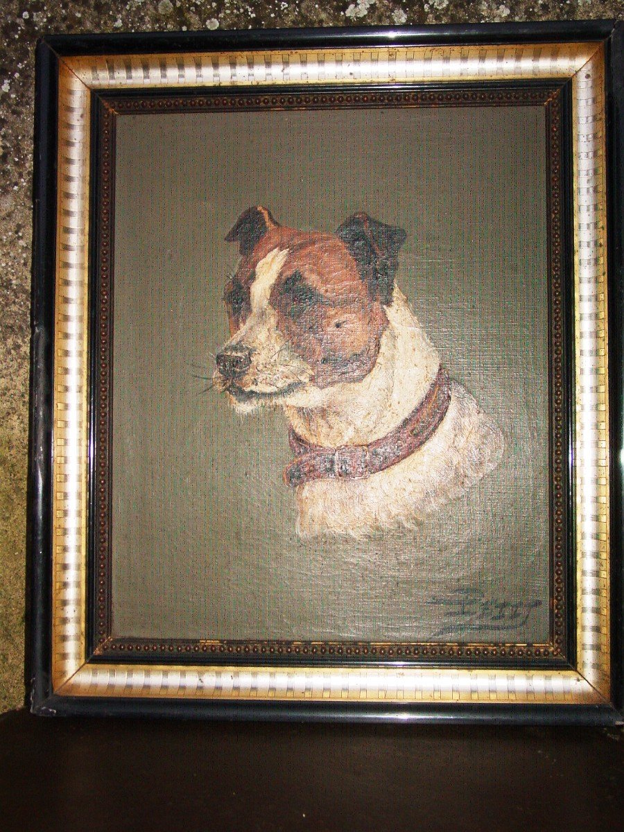 Portrait De Chien "jack Russel Terrier " Huile Sur Toile Fin 19ème-photo-3