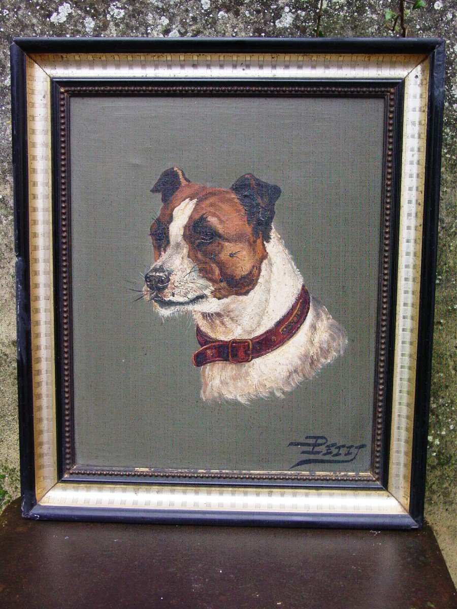 Portrait De Chien "jack Russel Terrier " Huile Sur Toile Fin 19ème