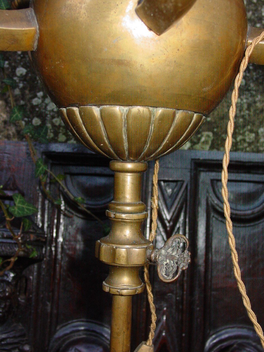 Large Bronze Lamp Worship Type Circa 1920-photo-3