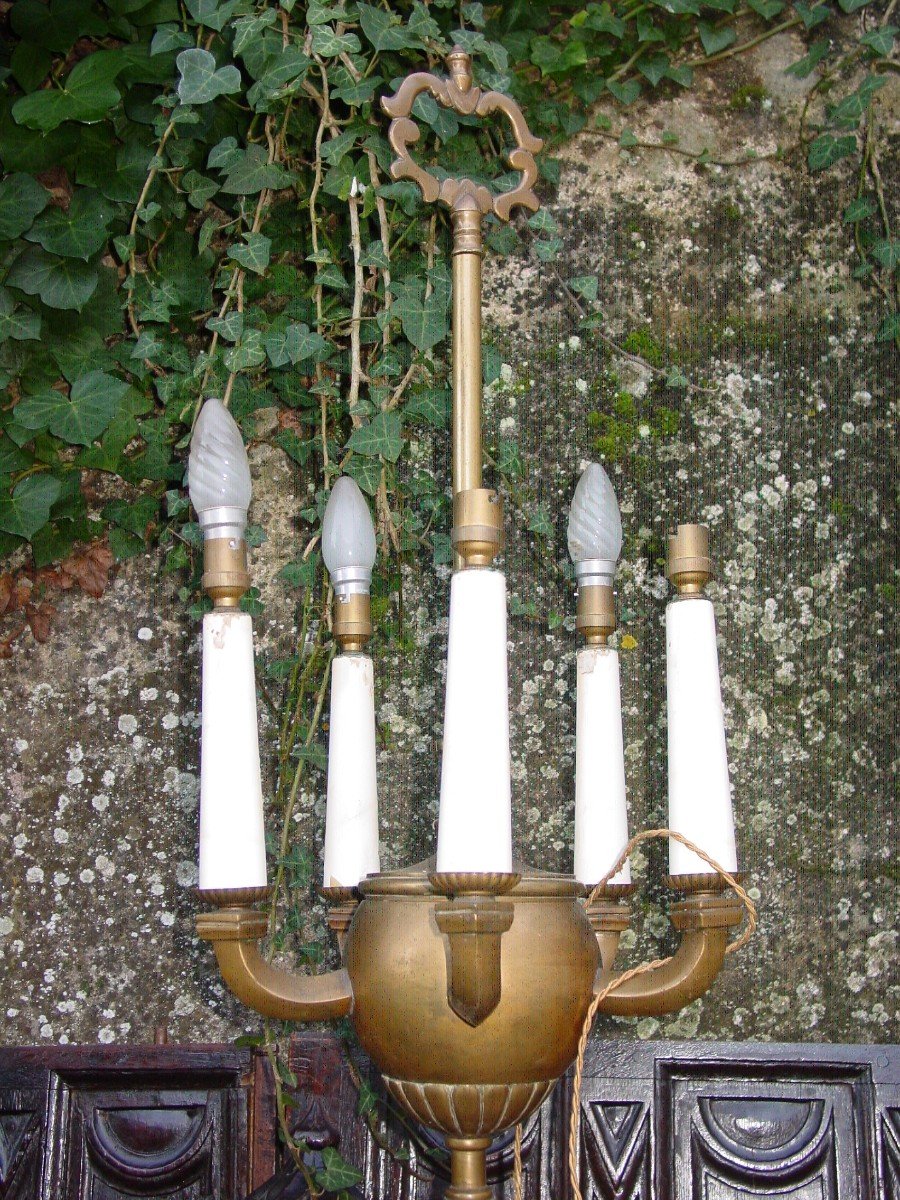 Large Bronze Lamp Worship Type Circa 1920-photo-1