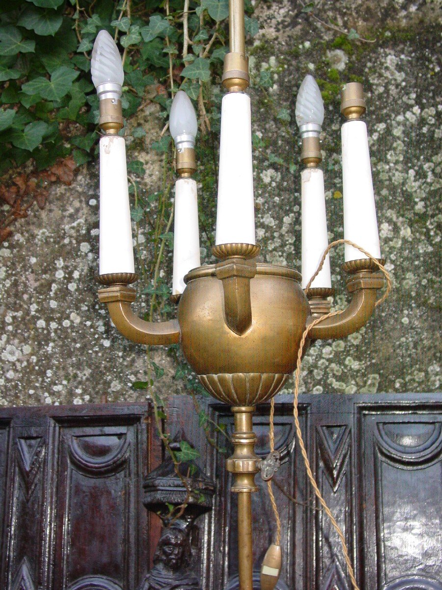 Large Bronze Lamp Worship Type Circa 1920-photo-2