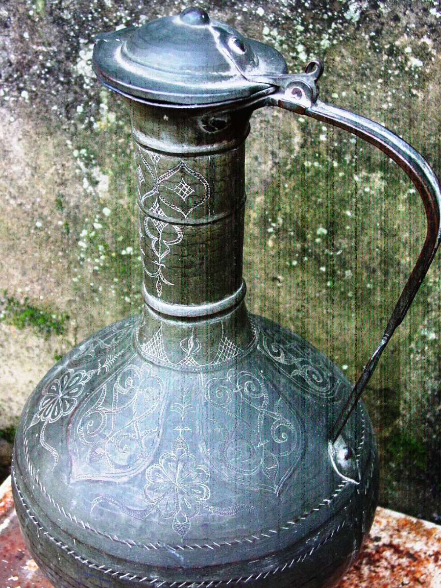 Large Ottoman Copper Ewer, Mediterranean Basin, Middle East Syria Etc...-photo-2