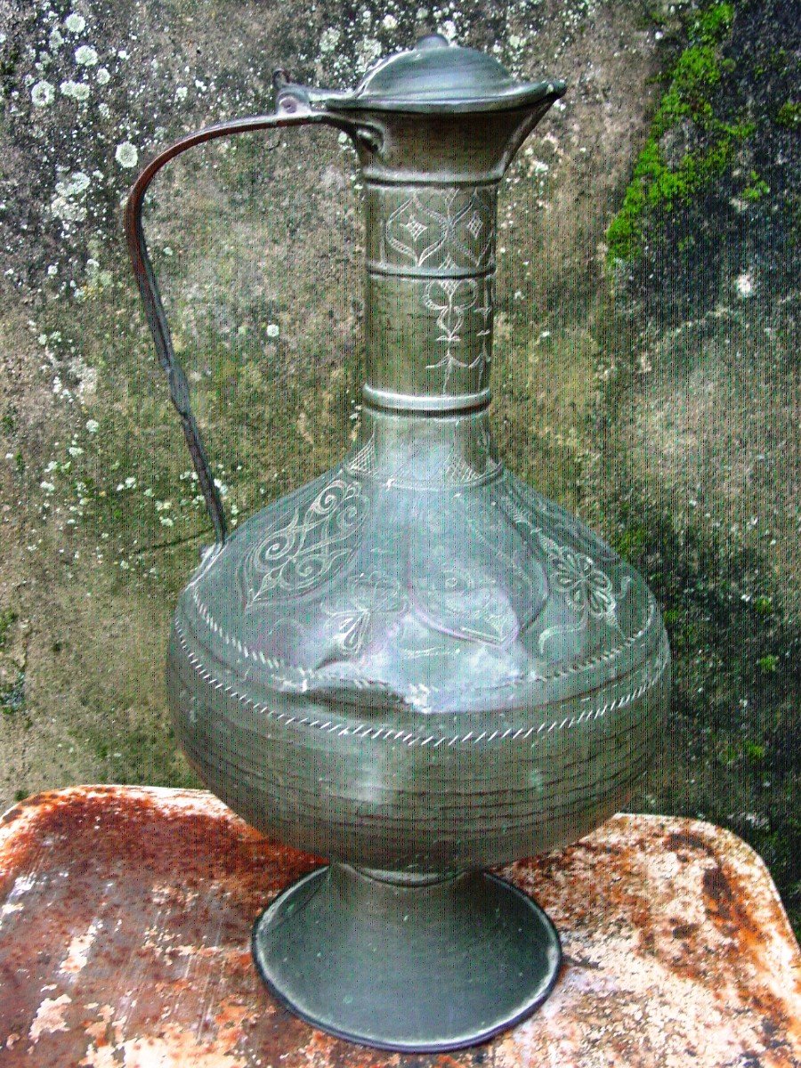 Large Ottoman Copper Ewer, Mediterranean Basin, Middle East Syria Etc...-photo-2