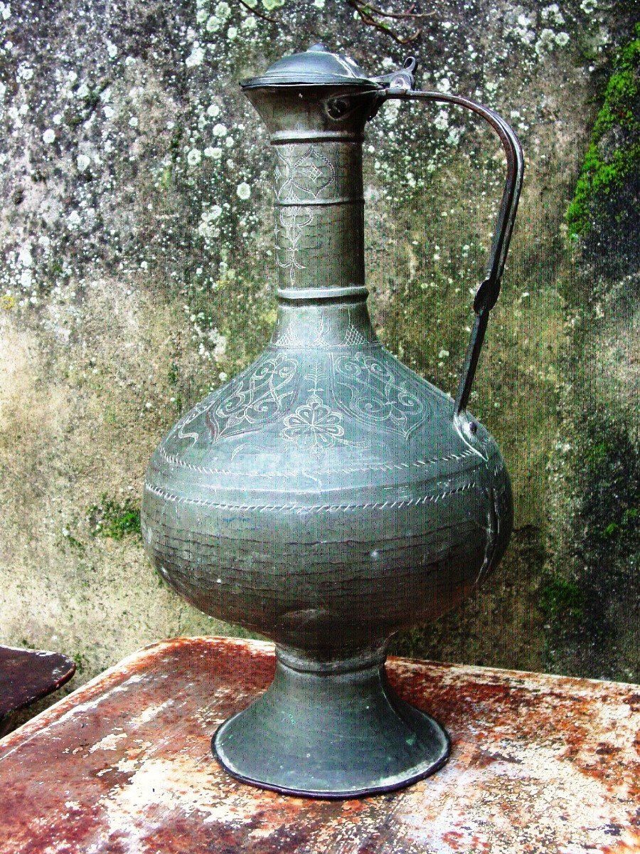 Large Ottoman Copper Ewer, Mediterranean Basin, Middle East Syria Etc...