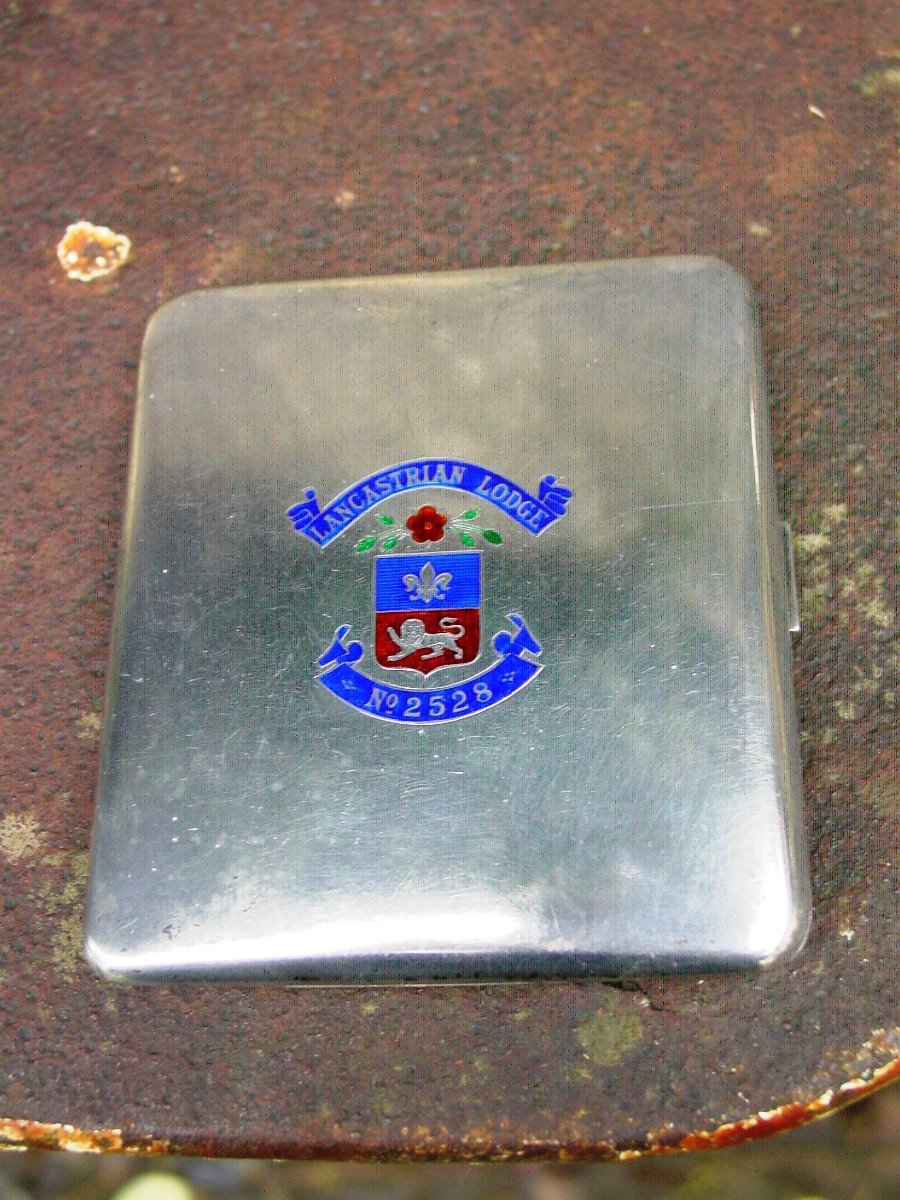 Porte - Cigarettes Argent Sterling émaillé Emblème Francs - Maçons "lancastrian Lodge" 