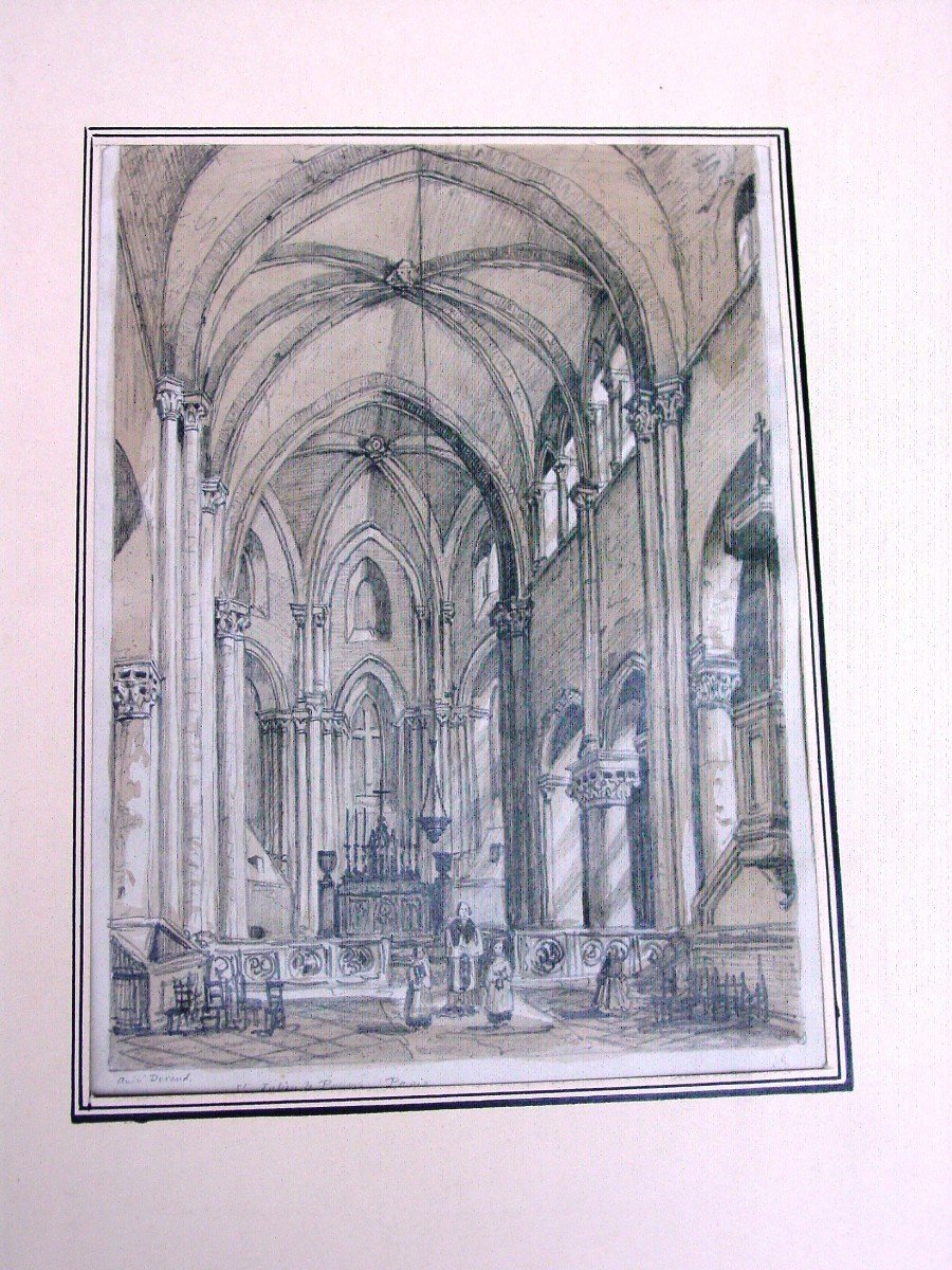 André Durand (1807-1867) Dessin église Saint Julien Le Pauvre Paris