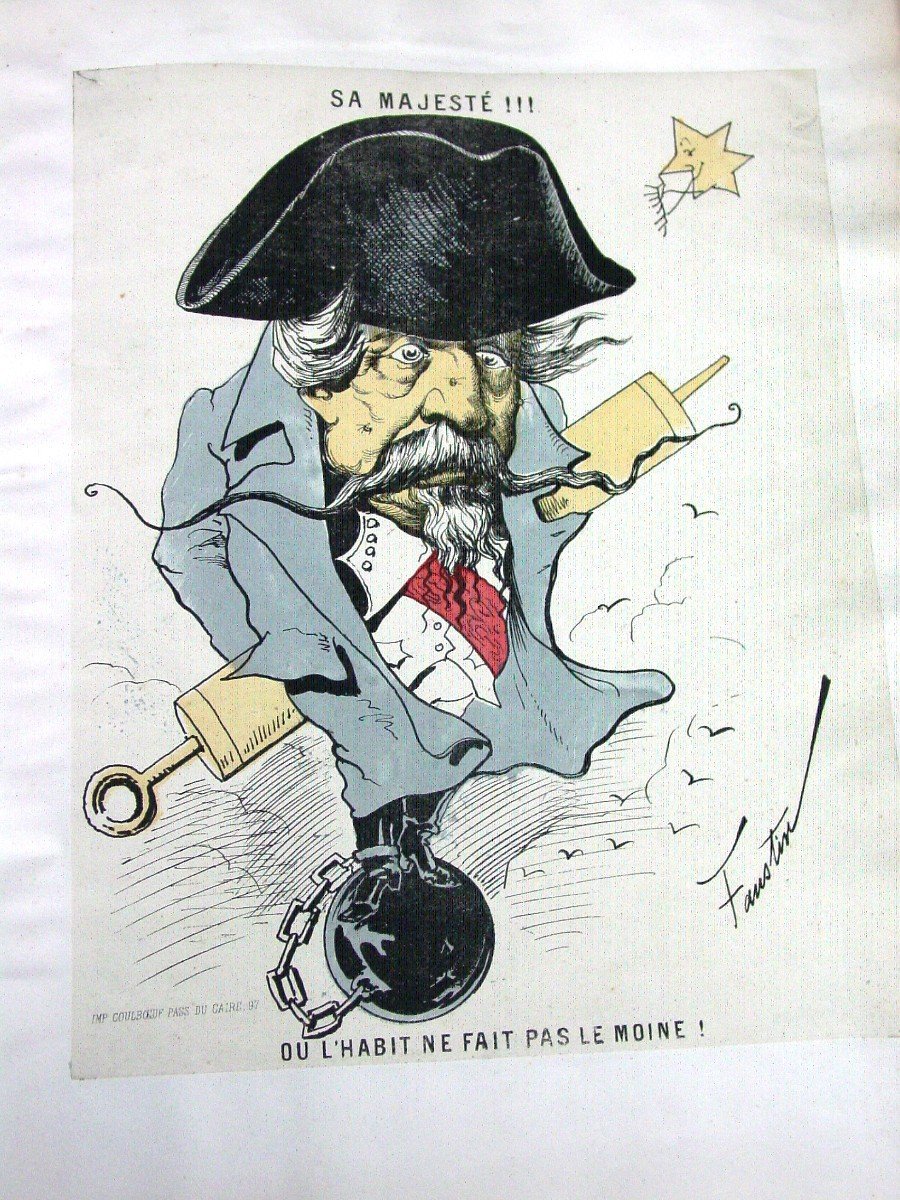 7 Lithographies Faustin Autour De Napoléon III : Les Masques , Hugo, Thiers Etc.-photo-2