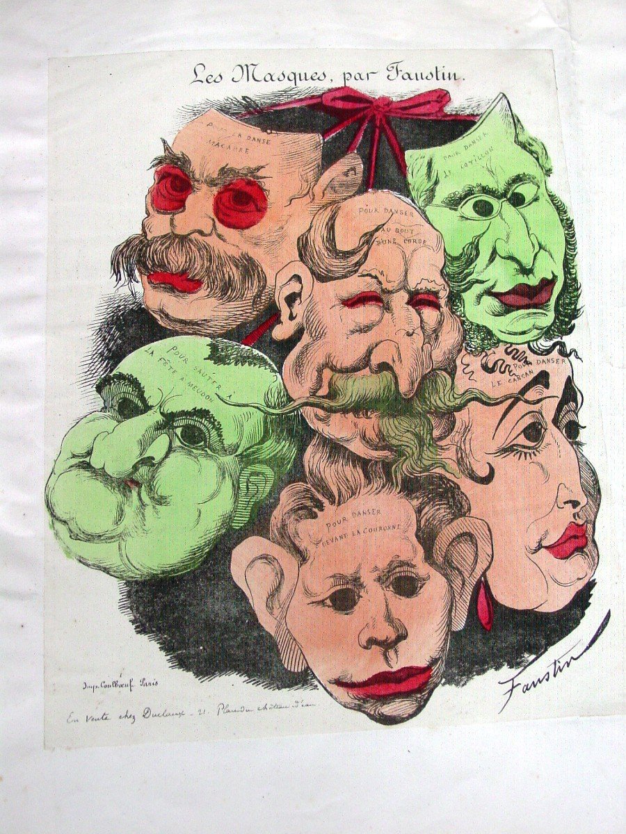 7 Lithographies Faustin Autour De Napoléon III : Les Masques , Hugo, Thiers Etc.-photo-3