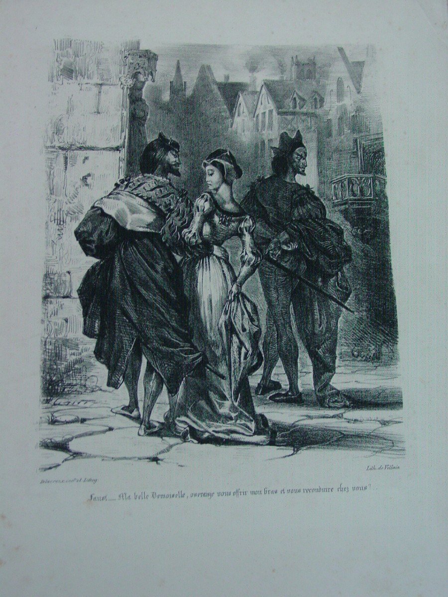 E. Delacroix - Faust Lithograph: "faust Seeking To Seduce Marguerite"-photo-2