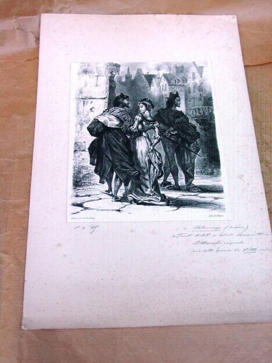 E. Delacroix - Faust Lithograph: "faust Seeking To Seduce Marguerite"-photo-4