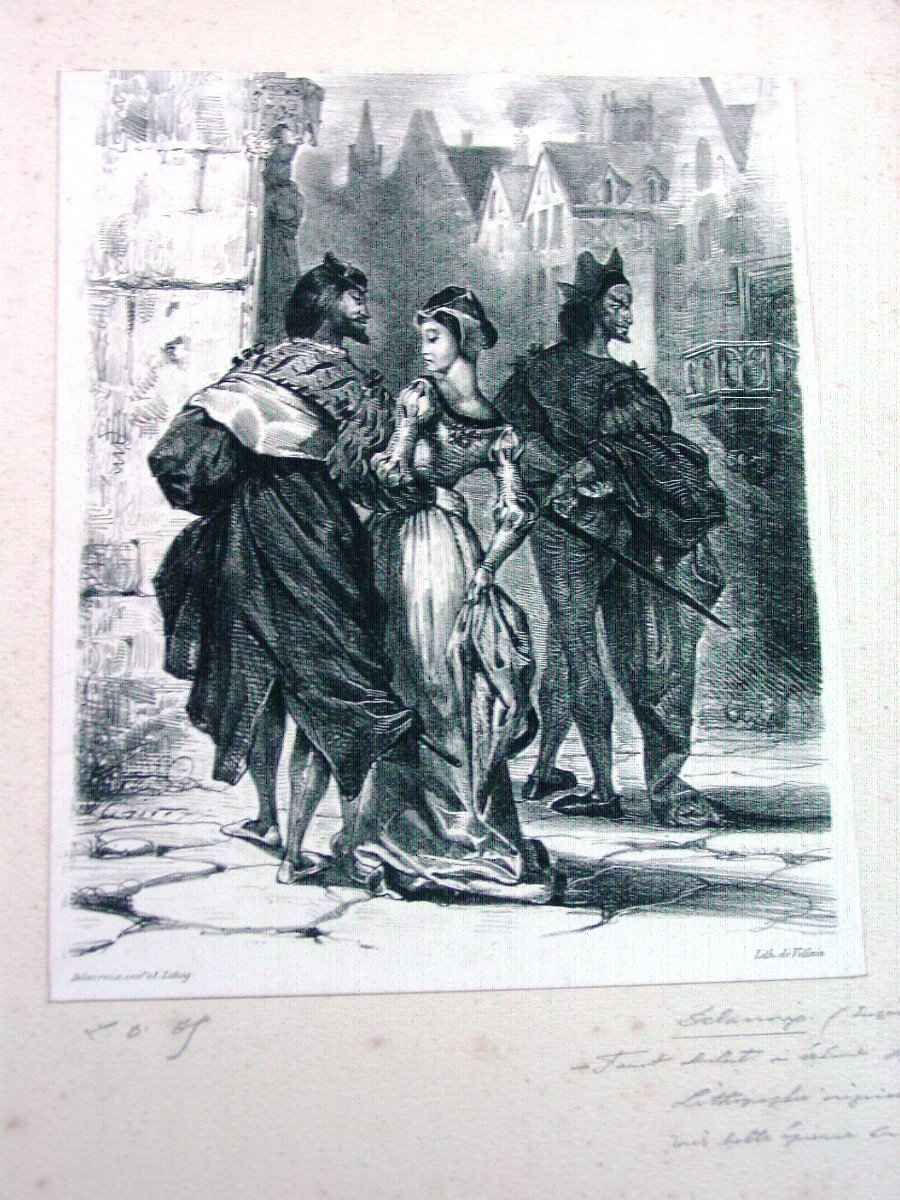 E. Delacroix - Faust Lithographie :"faust Cherchant à Séduire Marguerite"