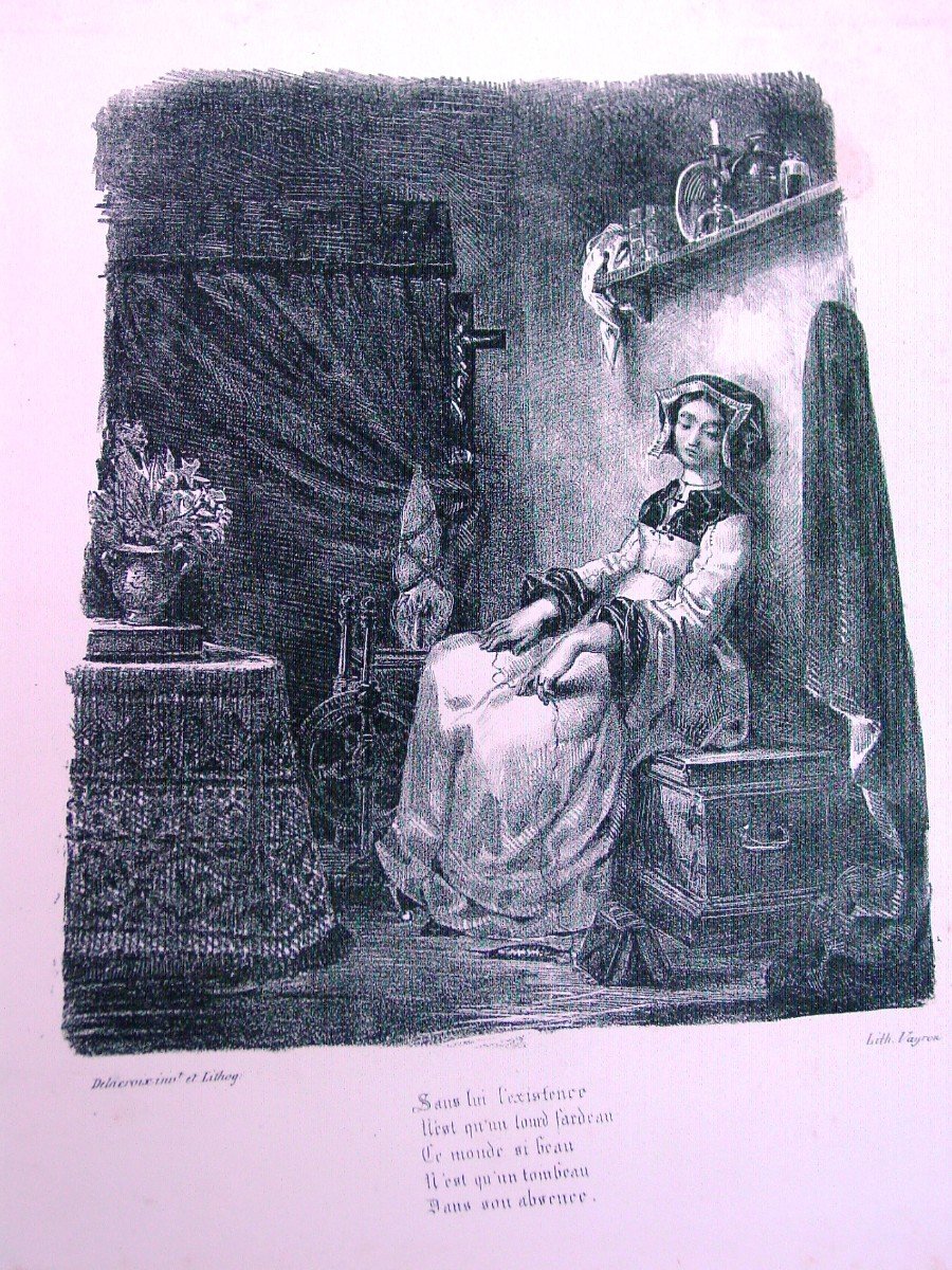 E. Delacroix - Faust Lithograph: "marguerite Au Rouet" At Vayron-photo-1