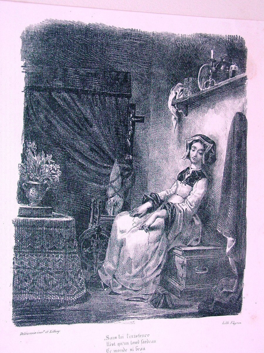 E. Delacroix - Faust Lithograph: "marguerite Au Rouet" At Vayron