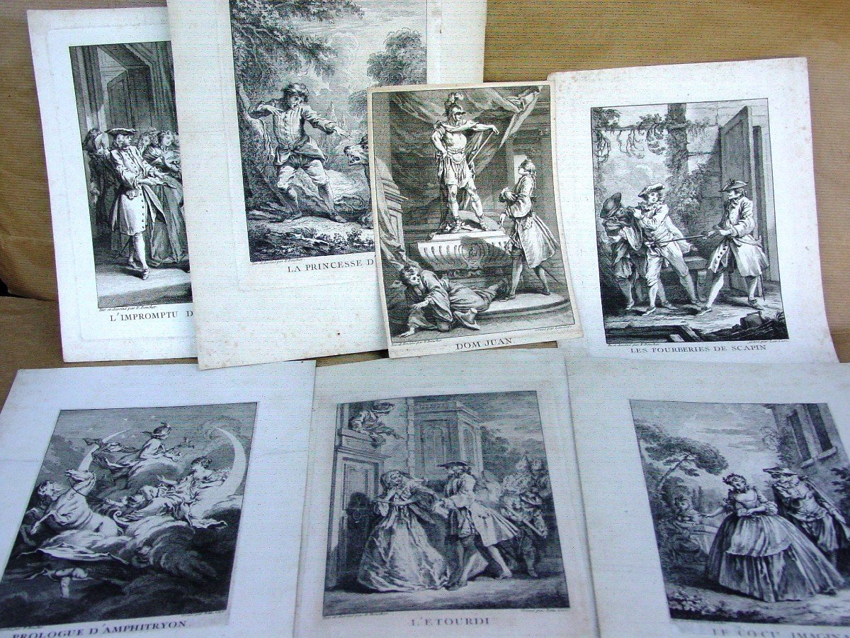 3+4 Engravings "molière Pieces" After F. Boucher By Lau Cars