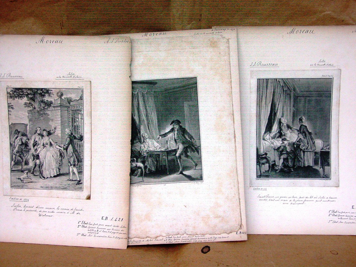 3 Engravings 1774: "the New Heloise" By Moreau, Lemire Launay-photo-7