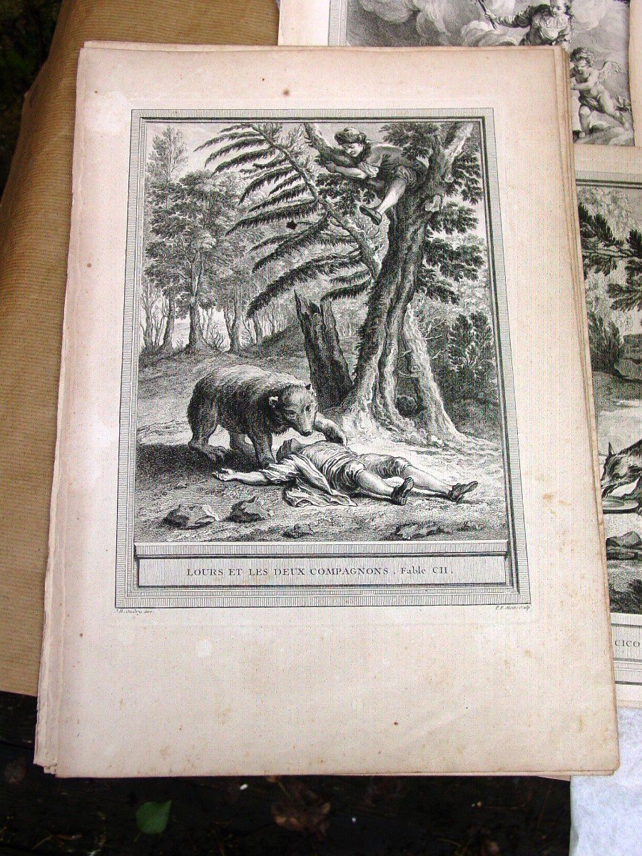 12 Engravings Fables De La Fontaine By Ap. Oudry Mid 18th Century -photo-2