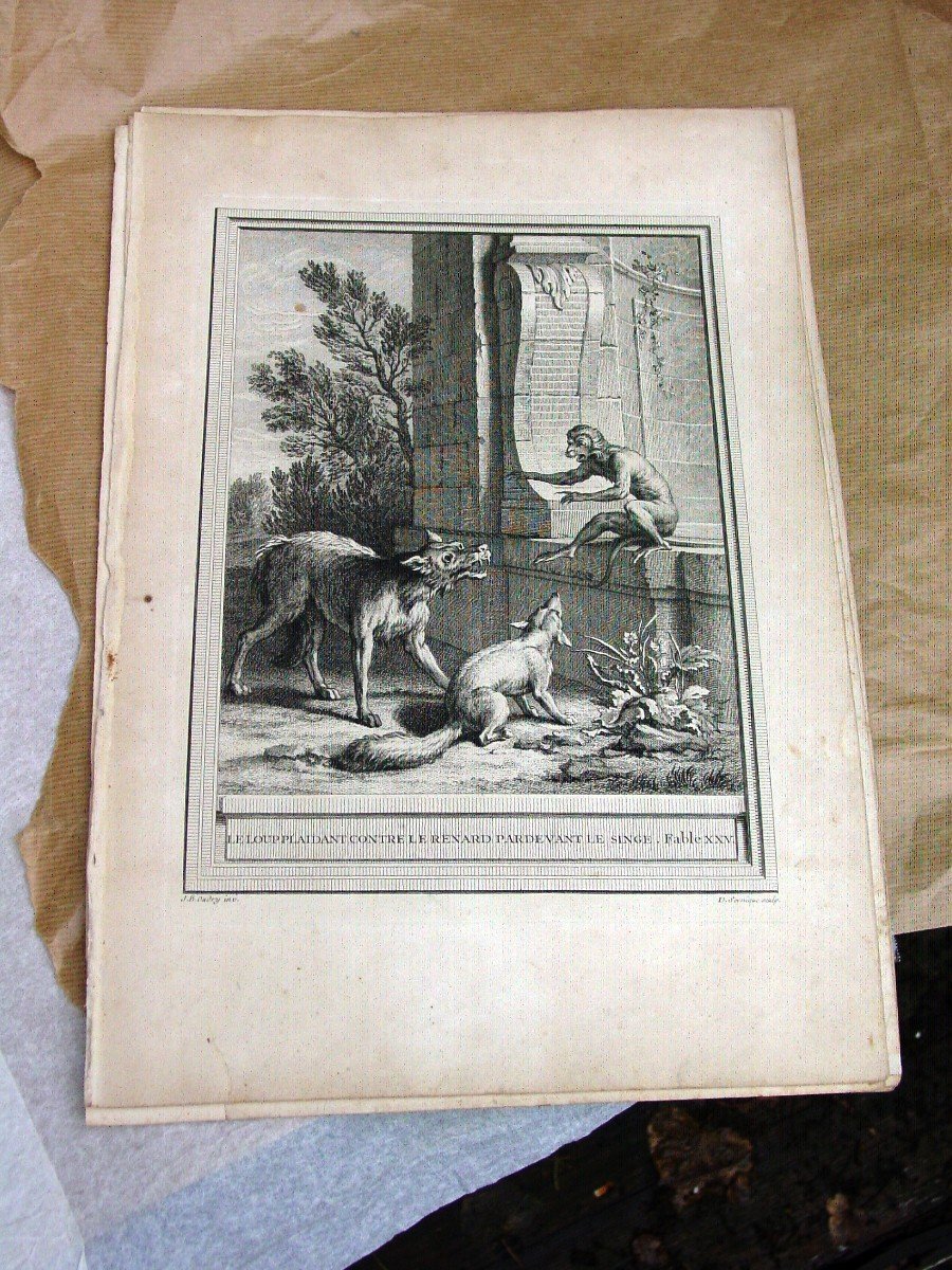 12 Engravings Fables De La Fontaine By Ap. Oudry Mid 18th Century -photo-2