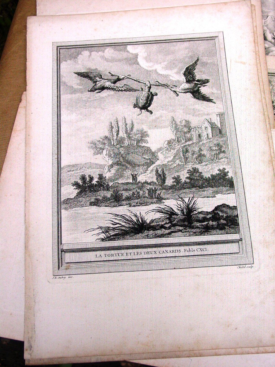 12 Engravings Fables De La Fontaine By Ap. Oudry Mid 18th Century -photo-4