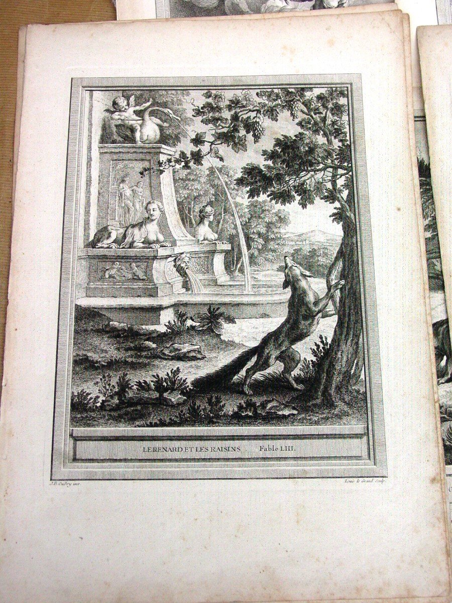 12 Engravings Fables De La Fontaine By Ap. Oudry Mid 18th Century -photo-6