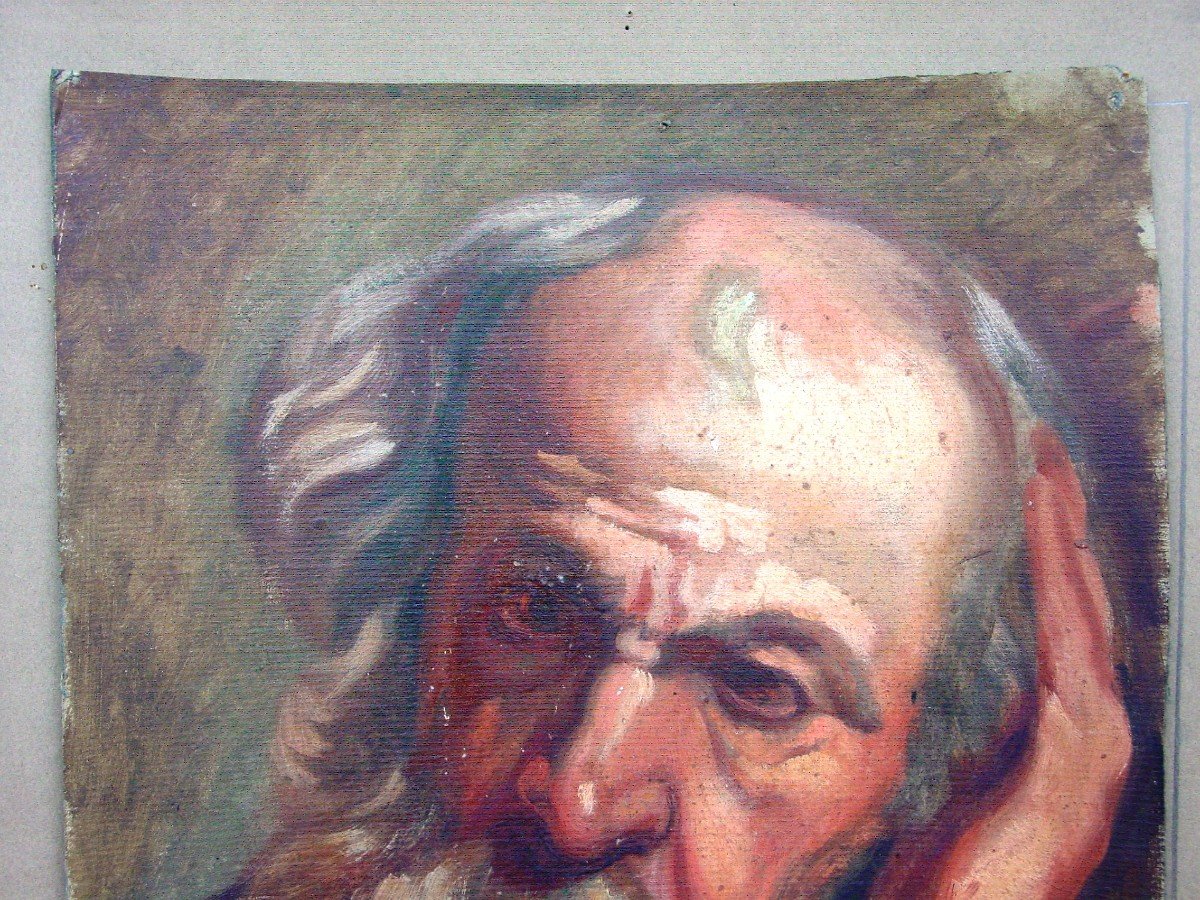 Oil On Cardboard From The 19th Century Portrait Of A Philosopher, A Biblical Character-photo-2