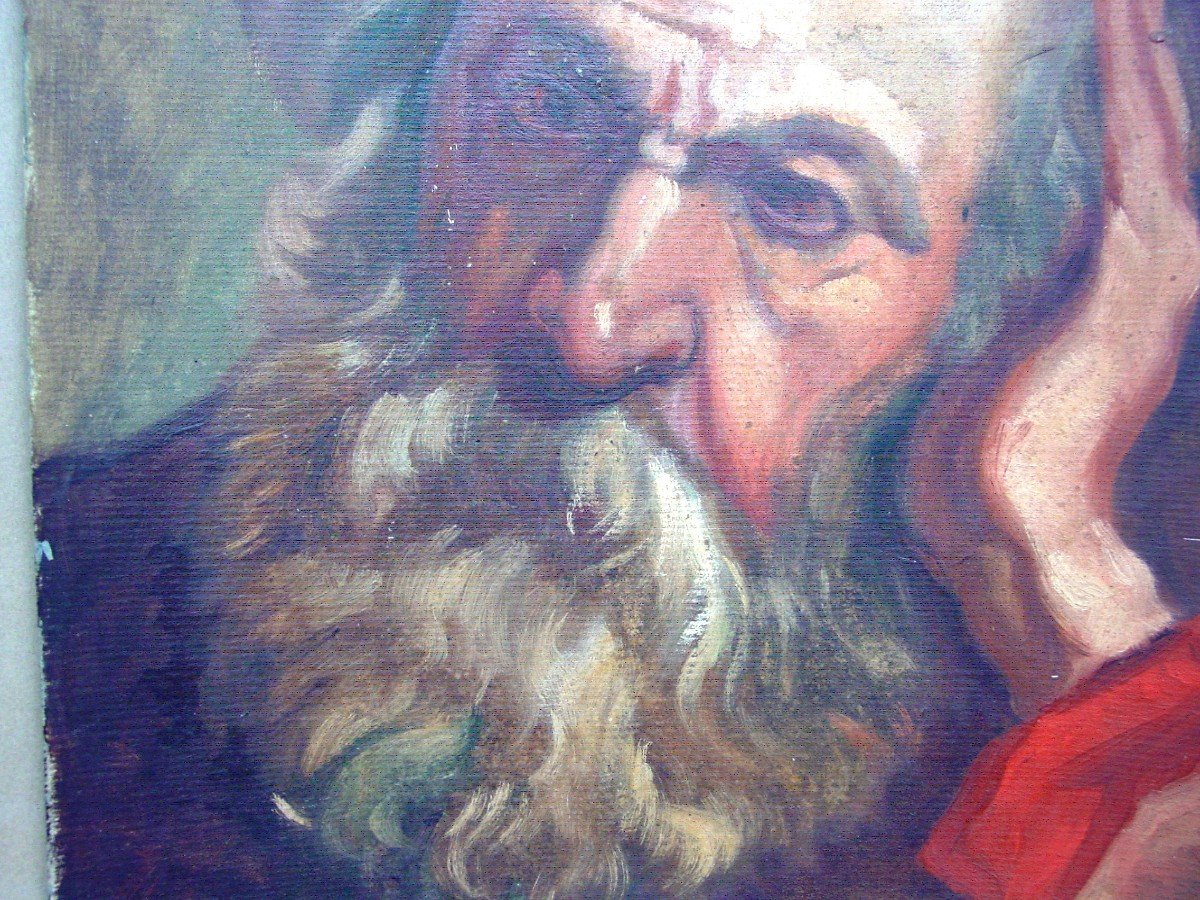 Huile Sur Carton Du 19ème Portrait Philosophe, personnage biblique-photo-3