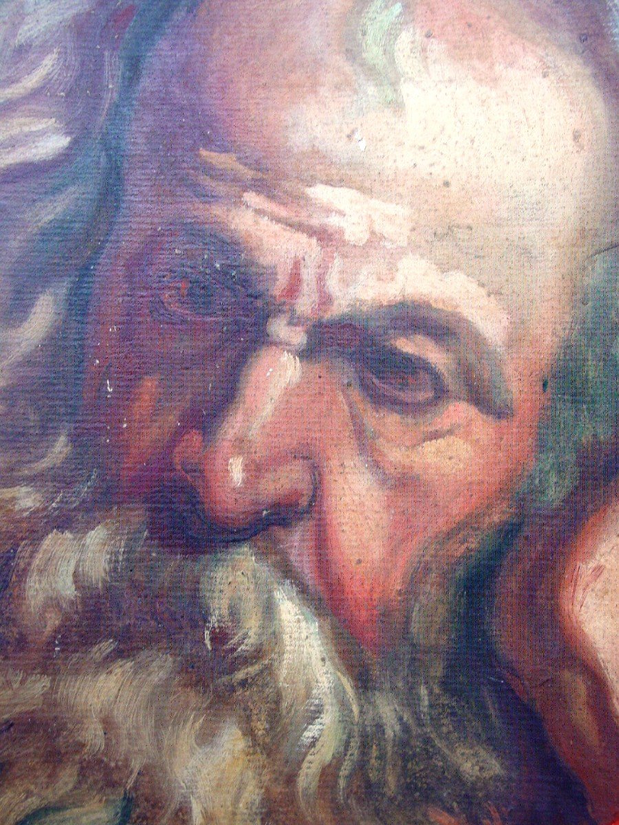 Oil On Cardboard From The 19th Century Portrait Of A Philosopher, A Biblical Character-photo-1