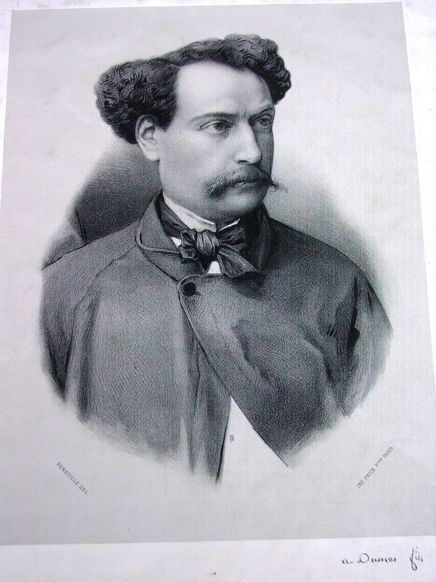 Portrait Dumas Fils Lithograph 19th-photo-2