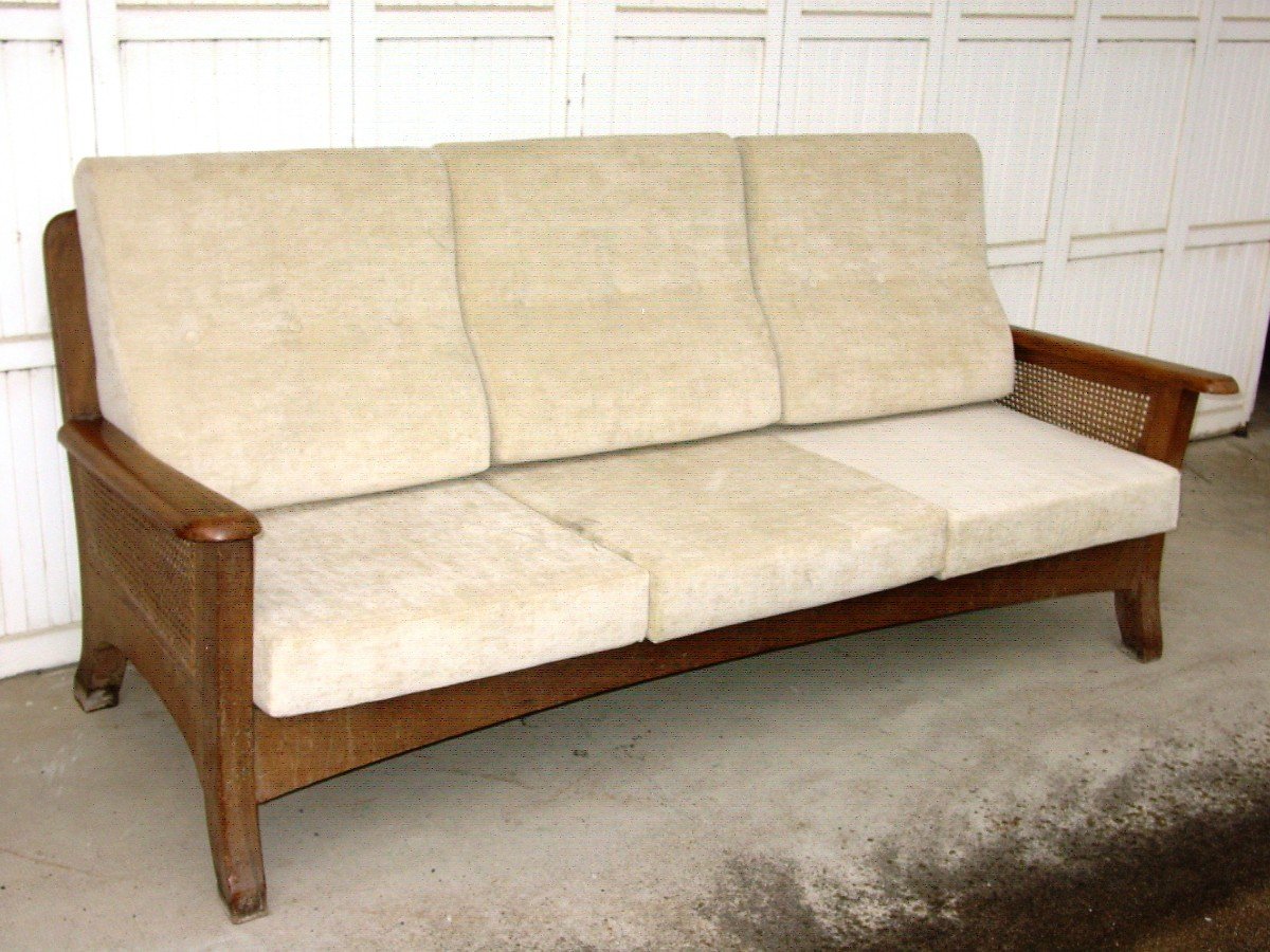 Grand Canapé Sofa Teck Art & Craft Paquebot Morris 1920-photo-4