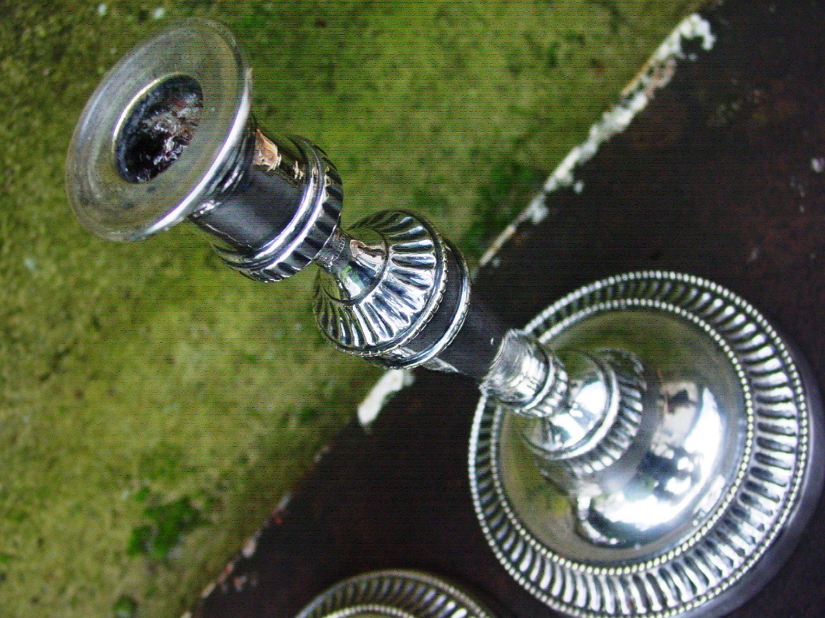 Pair Of 19th Century Louis XVI Silver Metal Candlesticks-photo-1