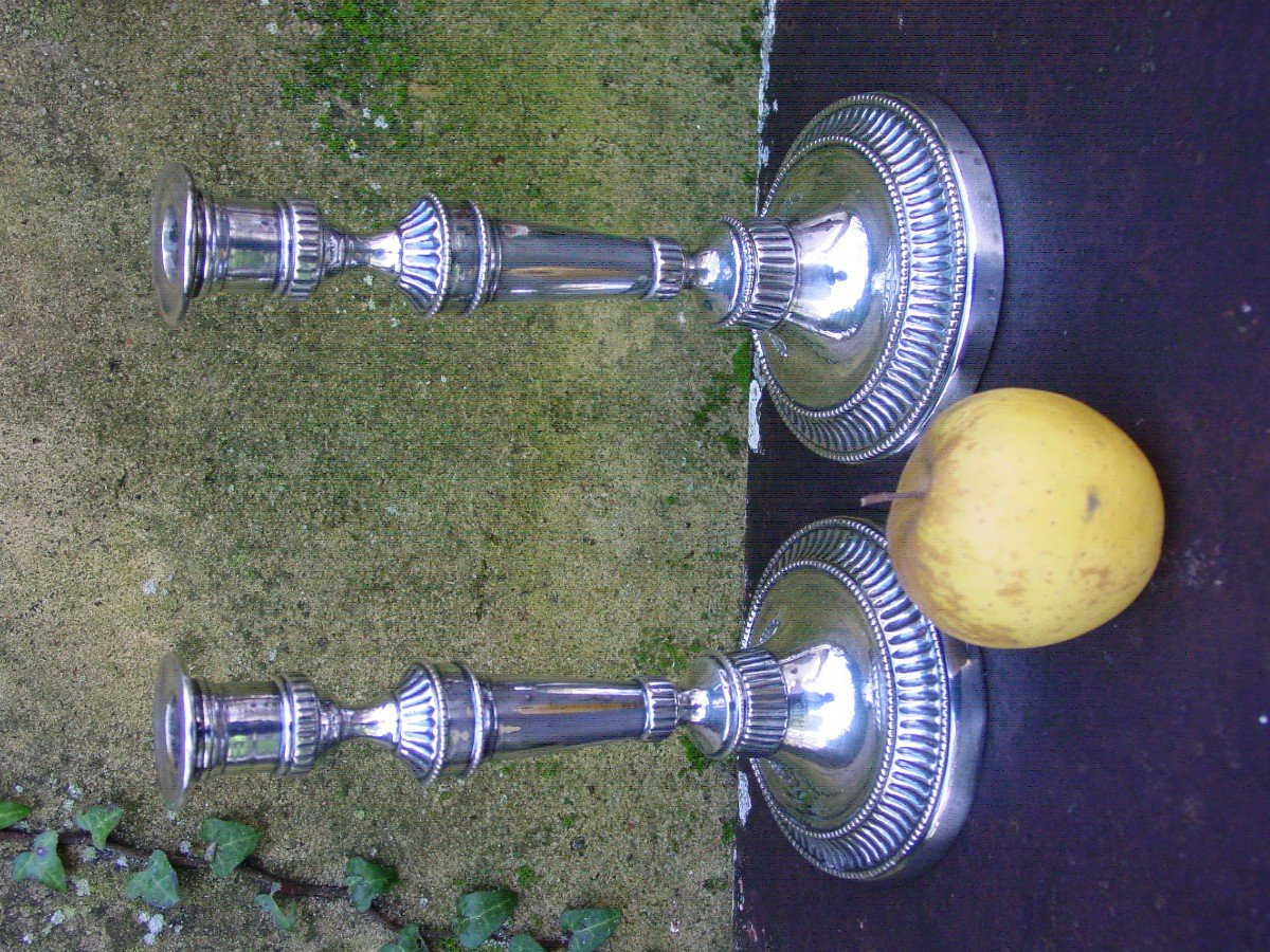 Pair Of 19th Century Louis XVI Silver Metal Candlesticks-photo-5