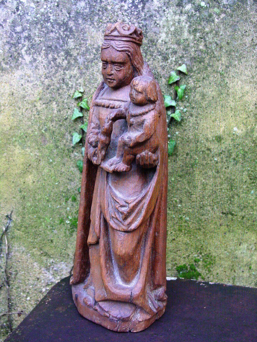 Virgin With Bird And Child Oak