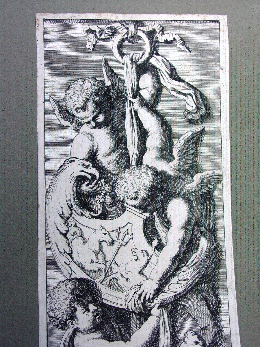 Tételin & Mariette 18ème Putti "s'attaquant" à Une Panoplie Antique Gravure-photo-3