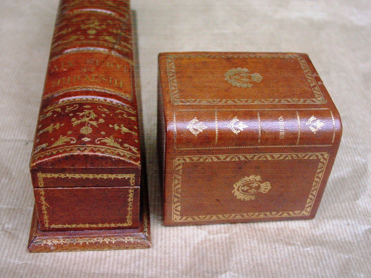 2 Leather Pen Holders Covered Desk Trim C. 1960 Louis XIV-photo-2