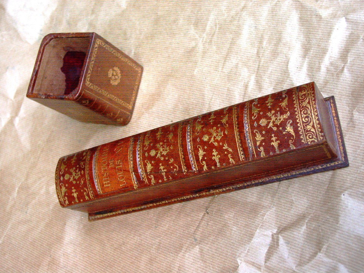 2 Leather Pen Holders Covered Desk Trim C. 1960 Louis XIV