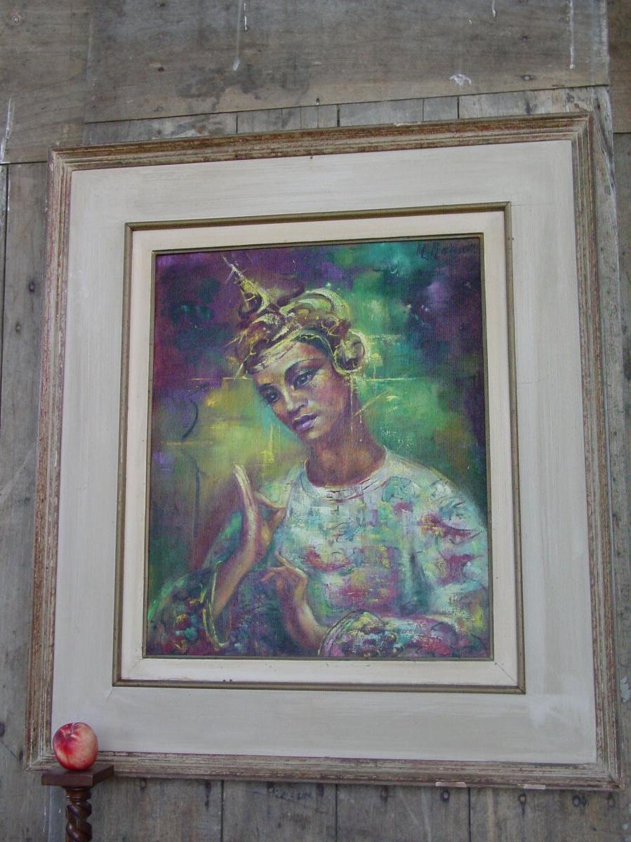 "danseuse De Bali " Vers 1960 Huile/ Toile Sig: M. Rauser-photo-3